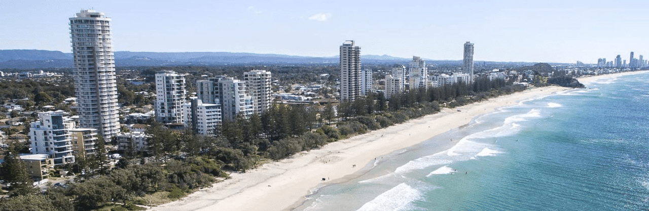 Burleigh Heads Beach Flyover Waves and Skyline to Gold Coast